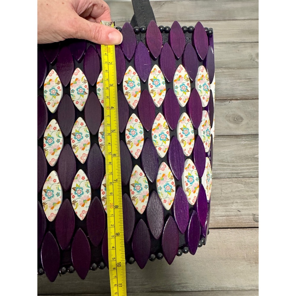 Handcrafted Purple Wood Petal Floral Beaded Tote Bag Boho Cottagecore Bag - Picture 11 of 13